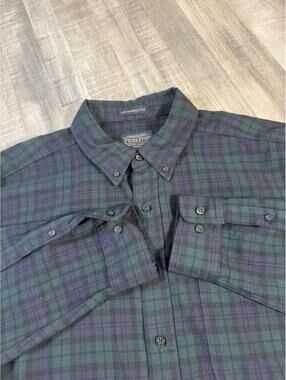 Sir Pendleton AirLoom Merino Wool Shirt XL Black watch Tartan Plaid Button Down